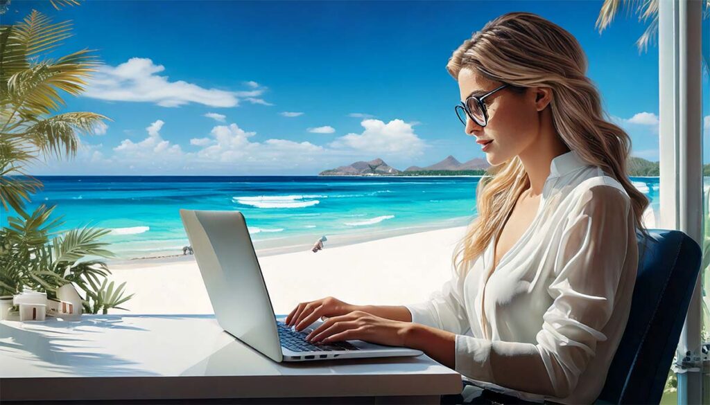 A woman using Google Ads